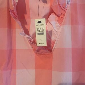 NWT Talbot’s pink and white Buffalo checked sleeveless ruffle top size L